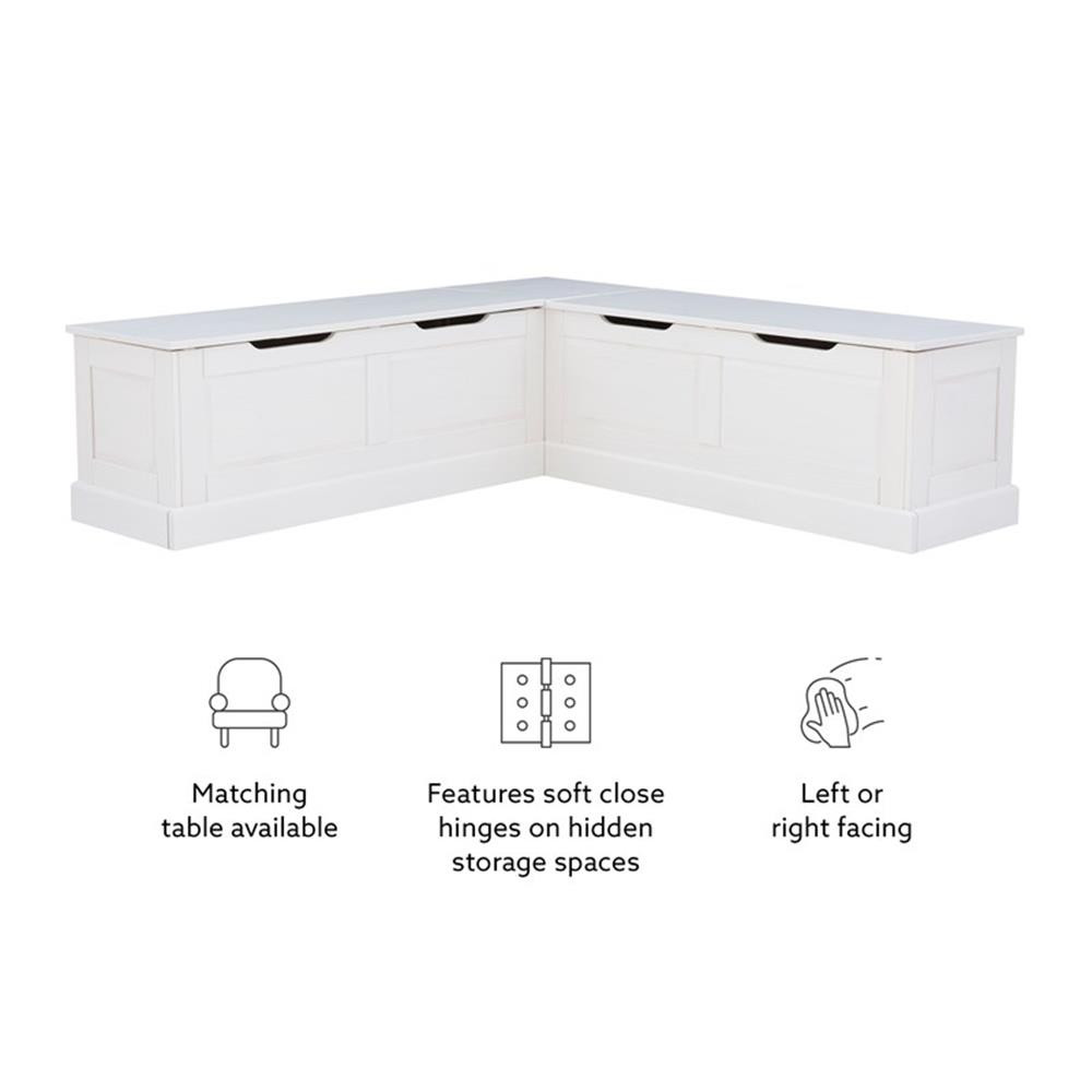 Linon Troyin Backless Corner Nook with Storage in Solid White Pine