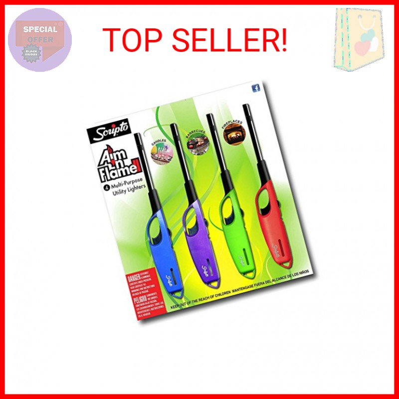 Scripto AIM 'N Flame Multi-Purpose Lighters, Pack of 4