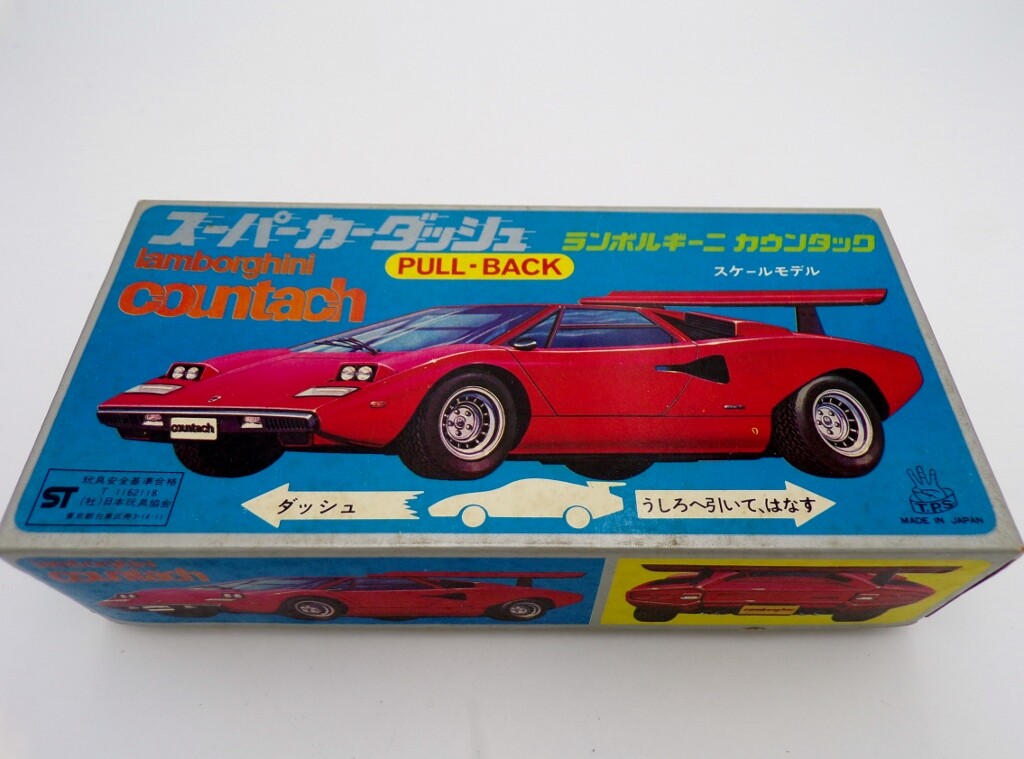 Vintage 70's T.P.S Japan Plastic Pull Back Lamborghini Countach NOS Nomura Toys