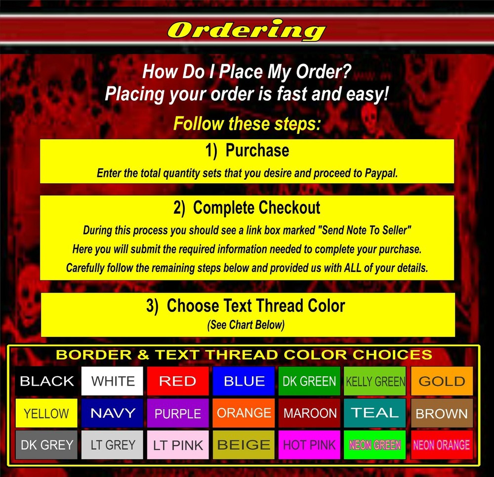 13" REFLECTIVE 6 PC SET CUSTOM EMBROIDERED ROCKER PATCH 3M® MOTORCYCLE MC BIKER