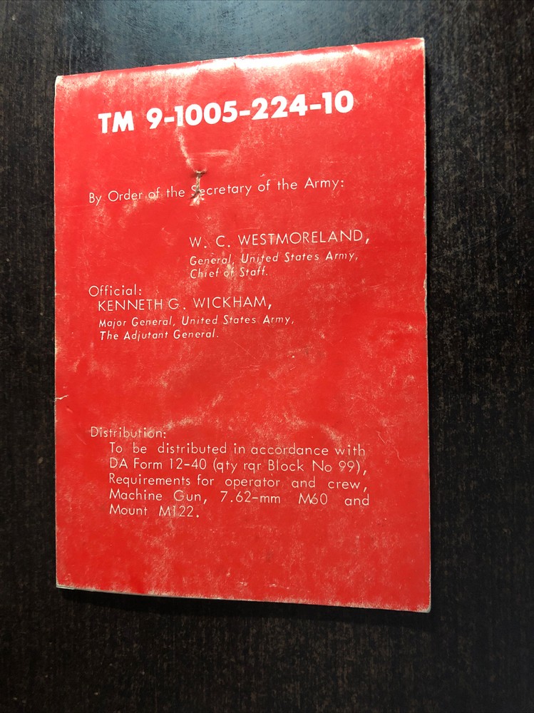 Operators Manual M 60 Machine Gun 1970