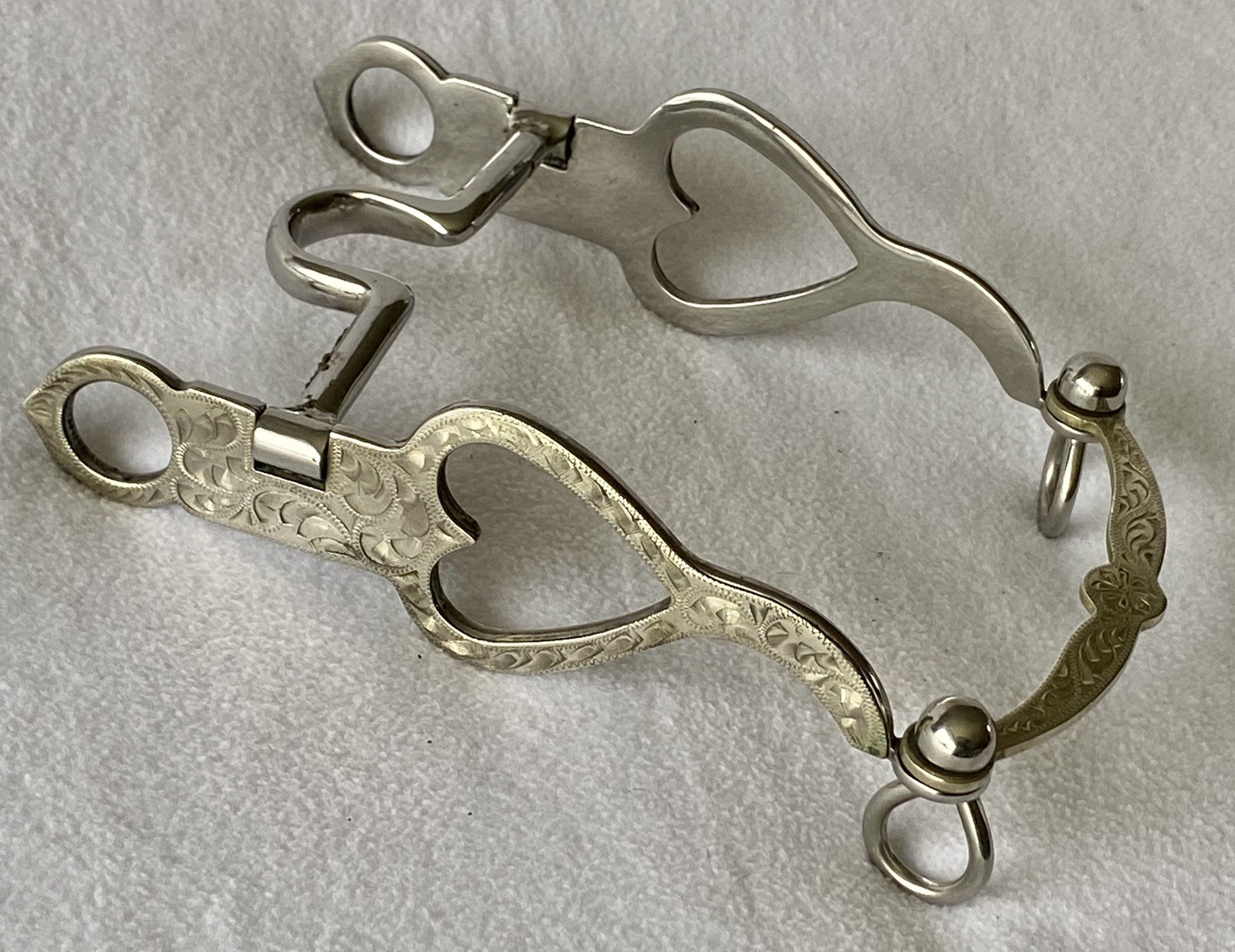 Beautiful Vintage Silver Mounted HEART Show Bit~5" Coppper Inlay Port Mouth