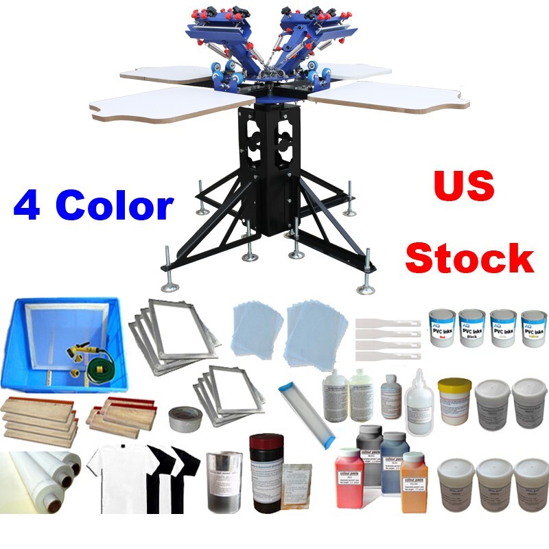 Silk Screen Printing Kit Micro Registration 4 Color Press Printer + Ink Squeegee