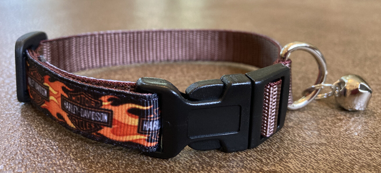 5/8 inch Wide Harley Cat Collar 2 Sizes on Nylon Webbing