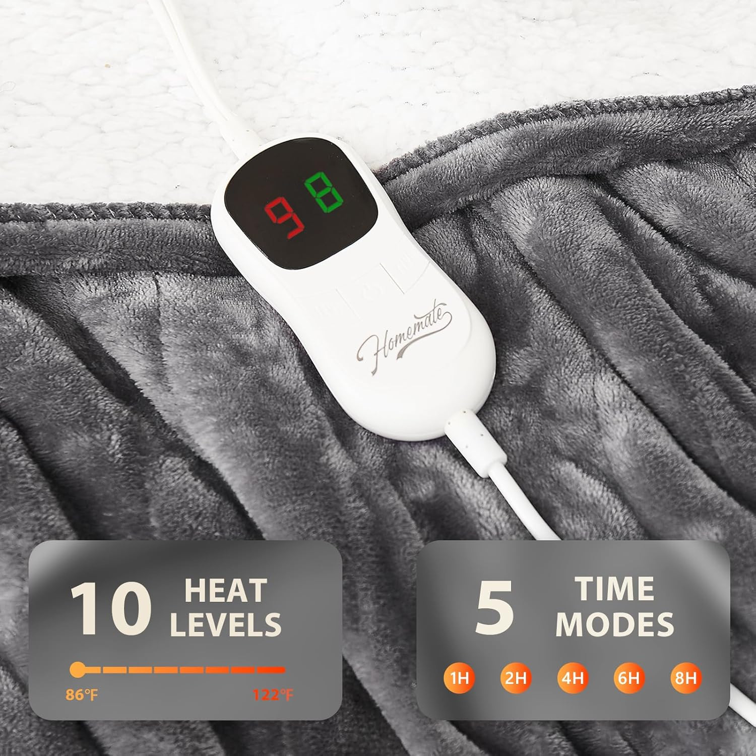 Electric Heated Blanket Twin - 62"X84" Heating Bed Blankets Throw with 10 Heatin