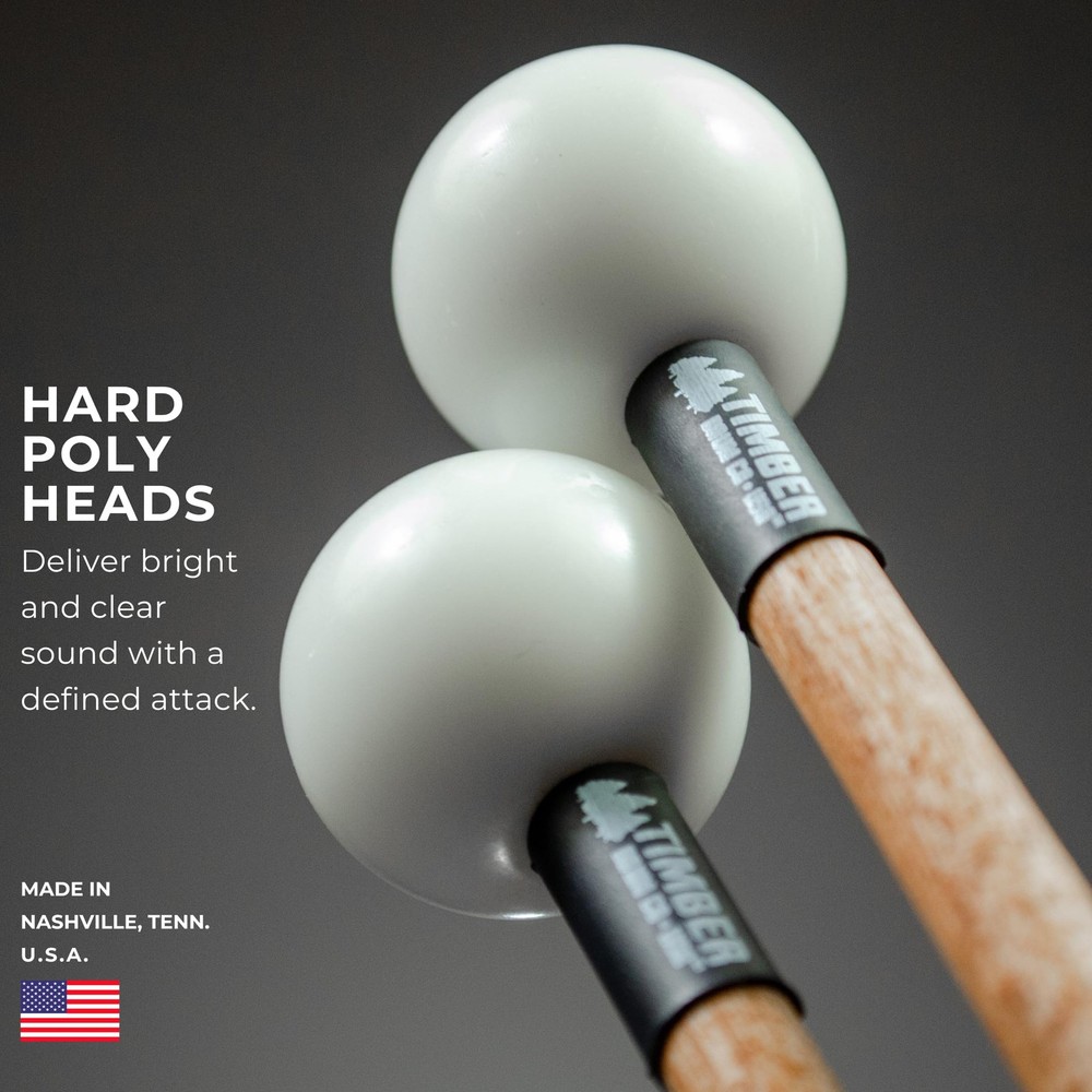 Timber Drum Co. Bell/Xylophone Mallets — MADE IN Single Pair, Hard Poly