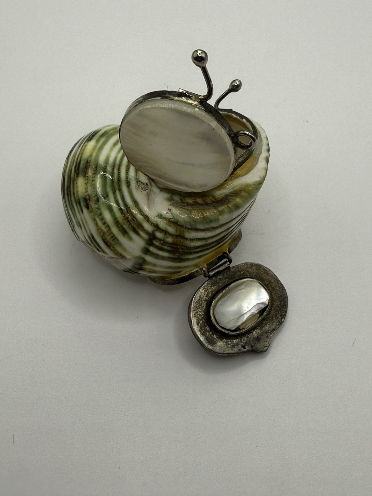 Antique Turbo Shell pill snuff box pendant needs repair