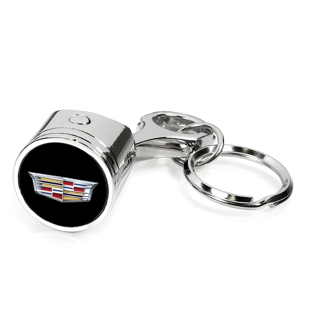 Cadillac Crest Logo Engine Piston Style Chrome Metal Key Chain