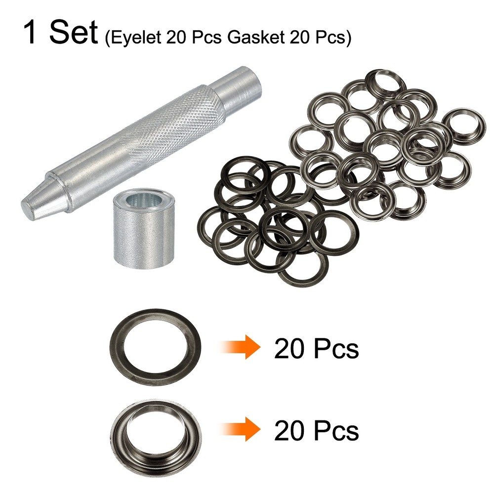 20Set Grommets Eyelets Kit 12mm Copper Eyelets with Setting Tool Gun Black