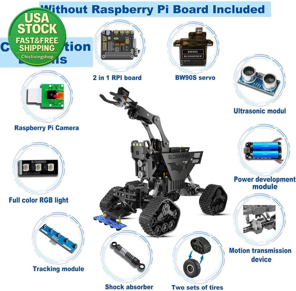 Robot Car Kit for Raspberry Pi Smart Robotics Arm STEM Programming Tank Kit