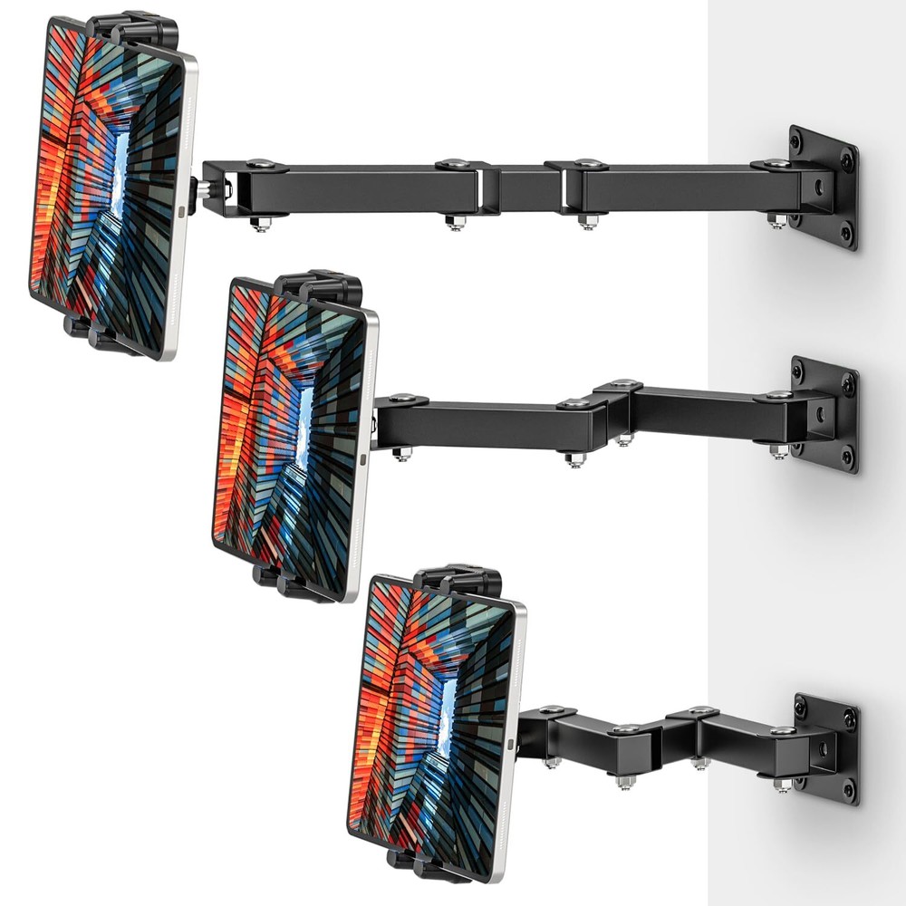 Wall Mount Tablet Holder 3-Stage Extendable Arm 360° Rotating for Kitchen Office