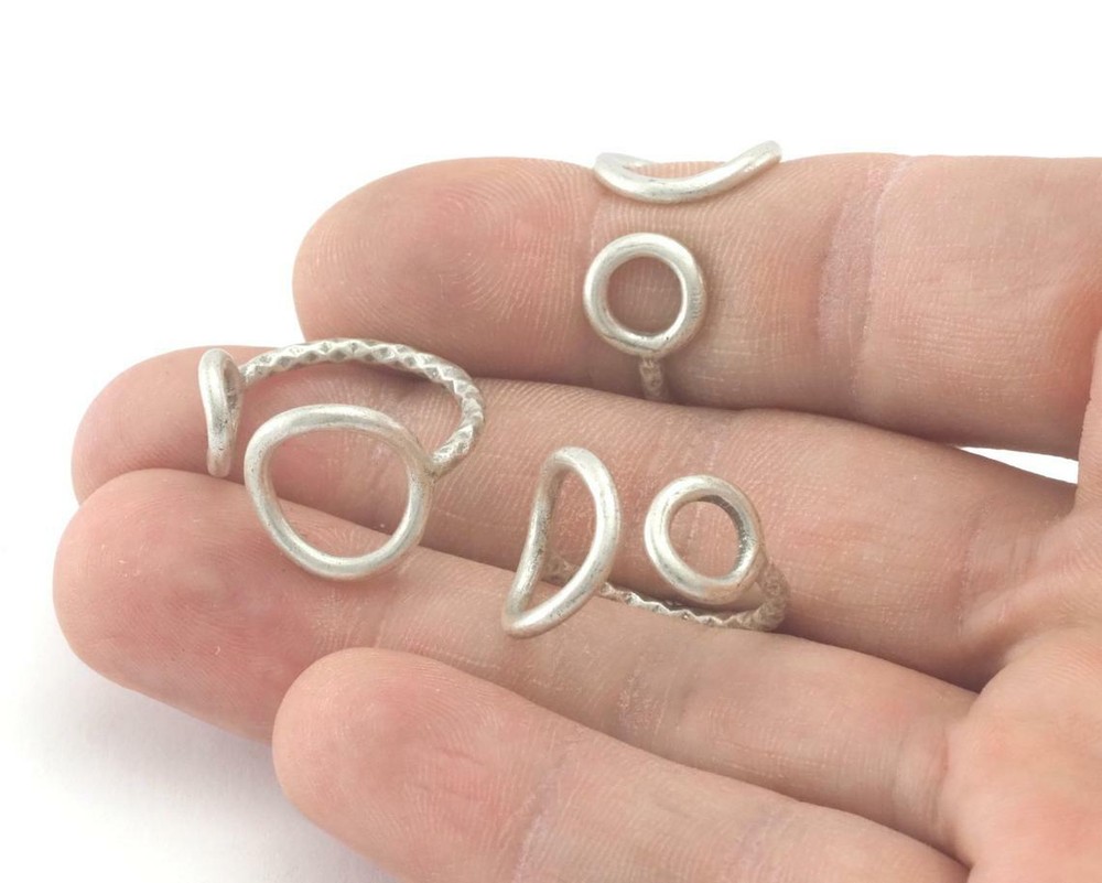 Hammered Circles Frames Adjustable Ring Antique Silver Brass 5US 8US 4353