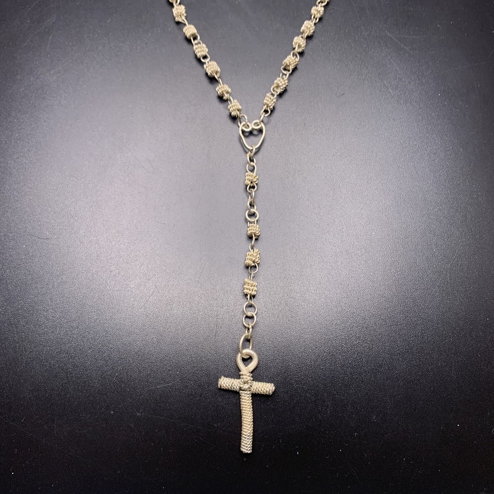 Wire Wrapped Design Rosary Silver Tone Christian Catholic