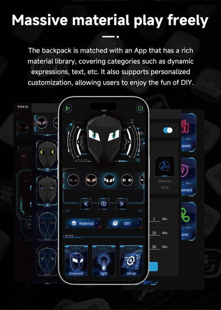 LED Motorcycle Riding Backpack Featuring Illuminated Eye Design, Large Capacity