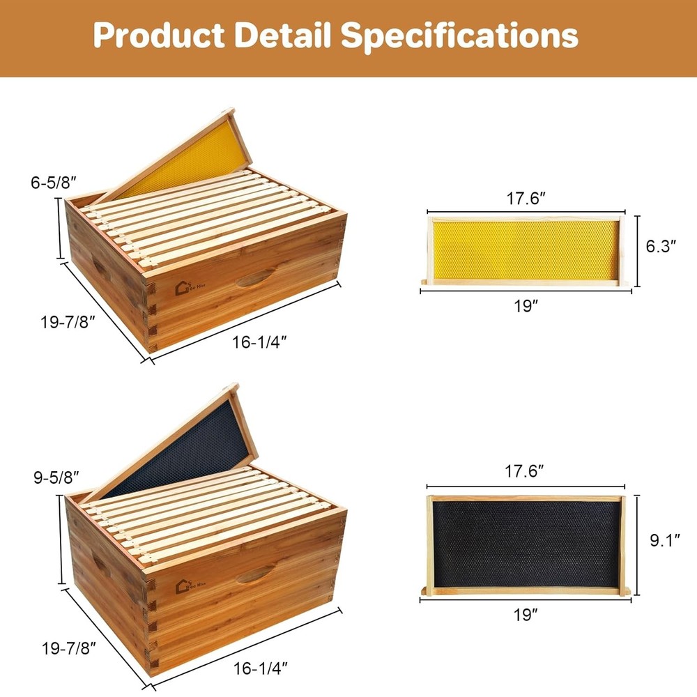 10-Frame Beehive Kit Wax Coated Bee Hives Includes 1 Deep Box + 1 Medium Bee Box