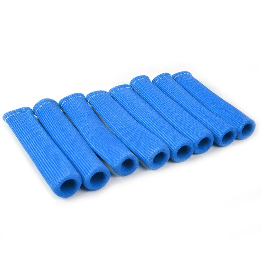 8* Blue Spark Plug Wire Sheath Wire Boots Sleeve Heat Shield Cover For SBC BBC h