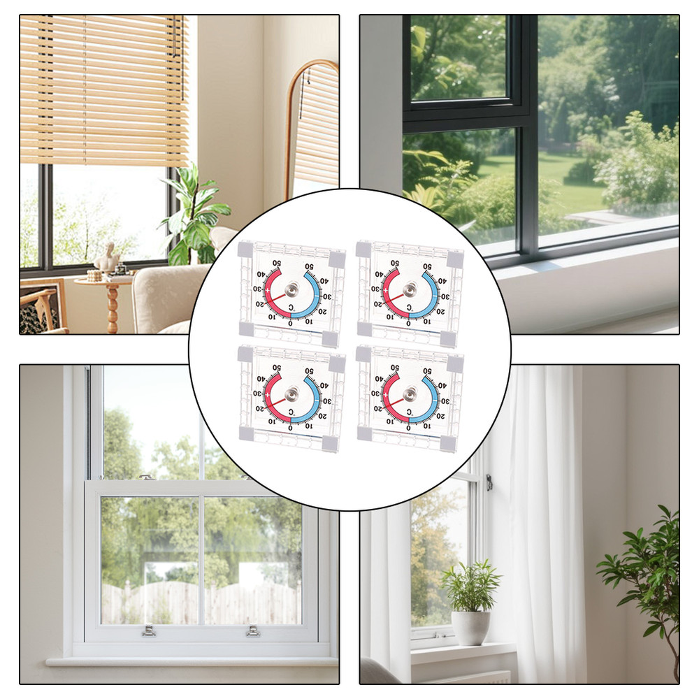 4pcs Square Thermometer for Windows and Doors Outdoor Temperature Reader
