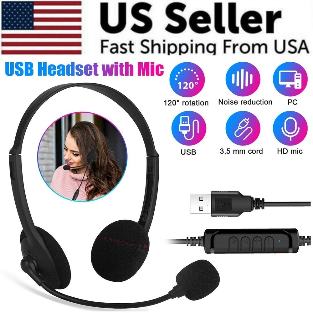 USB Noise Cancelling Headset with Microphone for PC Computer Call Chat