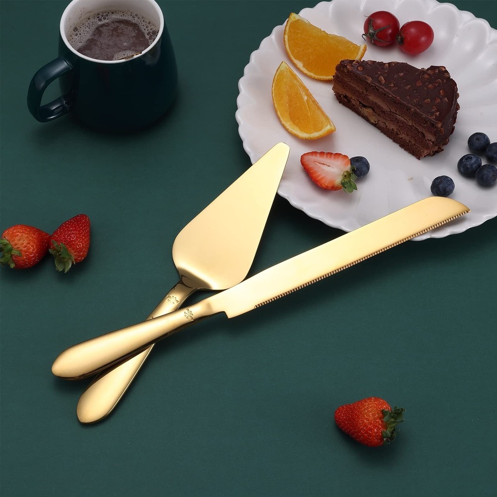 Cake Cutting Set for Wedding, Elegant Cake Knife and Server Set with Thickene...