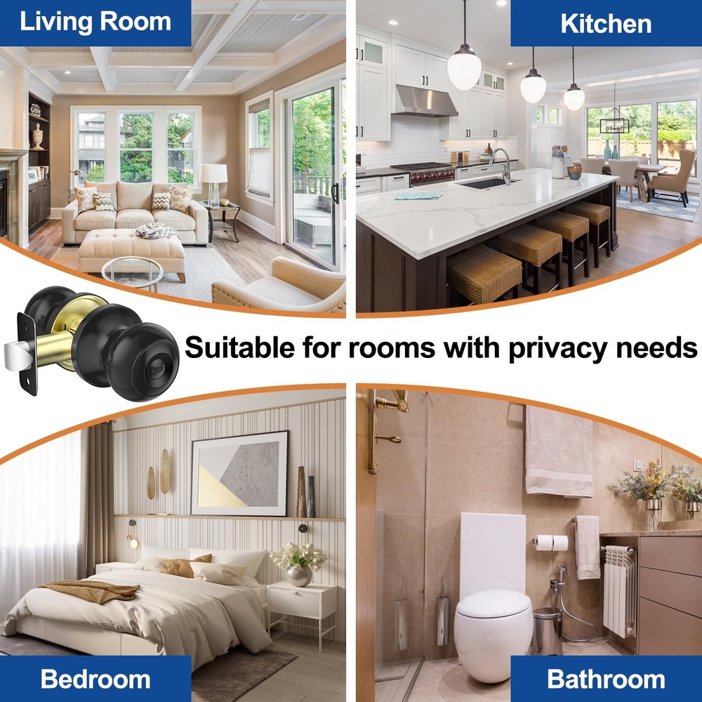 AEEKEL 10 Pack Privacy Door Knob, Matte Black Knobs Interior