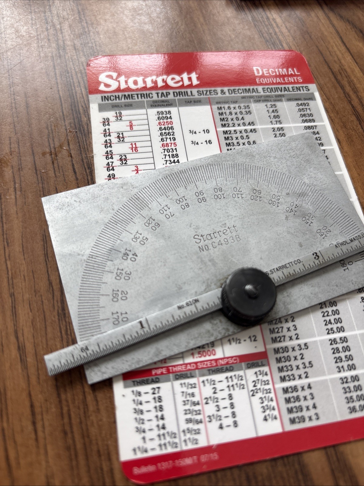 Starrett C493B Protractor w/ 6” No. 610N Rule Chrome