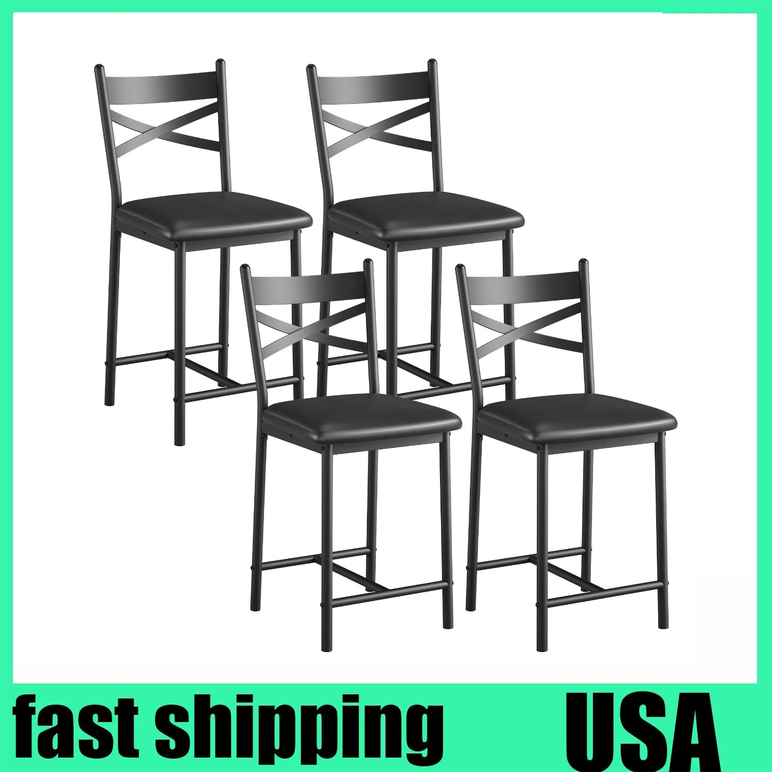 Set of 4 Counter Height Stools with Metal Frame Ergonomic Pu Leather Bar Stools