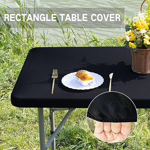 Rectangle 4ft Fitted Table Cover Elastic 48" x 23" (Rectangular) Black