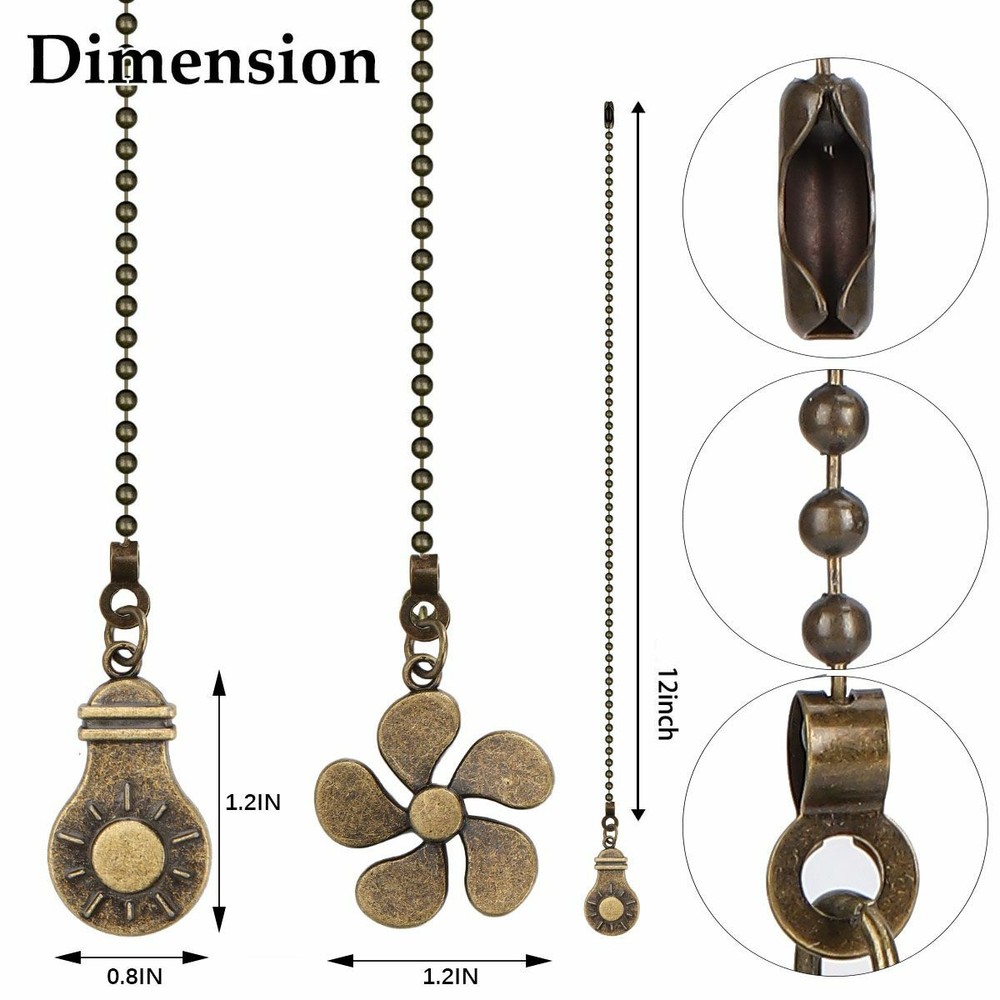 6Pcs Ceiling Fan Light Bulb Pull Chain Beaded Ball Extension Connector Decor 12"