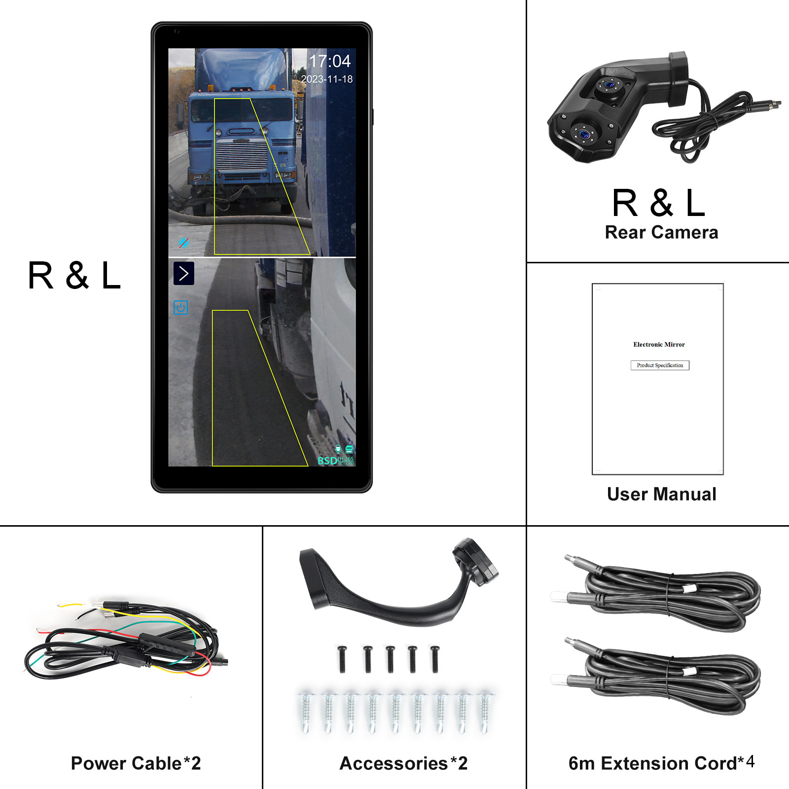 10.36" Monitor R & L Side Electronic Rear View Mirror Camera Smart Screen Player