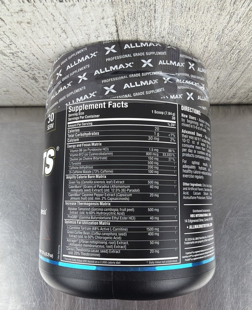 Allmax Rapidcuts Xtreme Pre Workout Powder 30 Servings Blue Raspberry