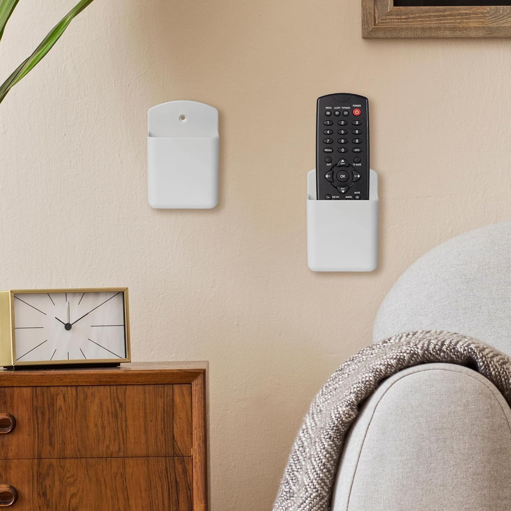 Remote Control Holder Wall Mount - 2 Pack Self-Adhesive Storage Solution (White)