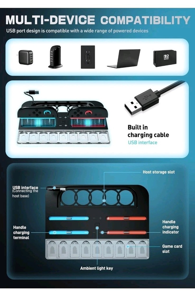 SUPCASE for Nintendo Switch 2 Joy Con Controllers Charger, [9 Game Card Storage]