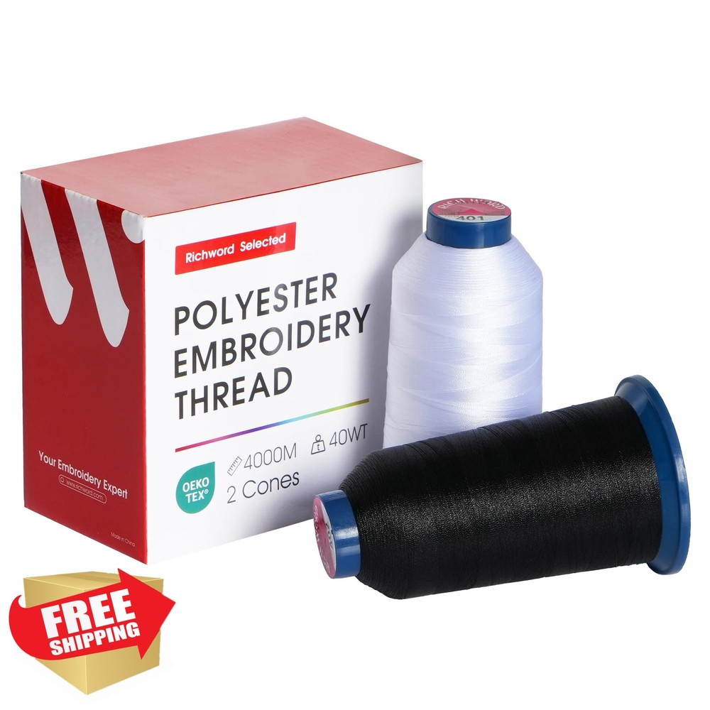 Poolin 2 Spool White Black 4000M Polyester Embroidery Thread Machine