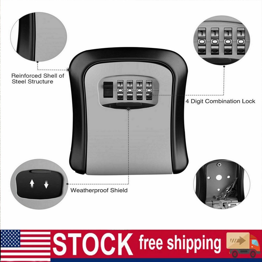 Key Lock Box Wall Mounted, 4 Digit Combination Lockbox For Outside, House Keys