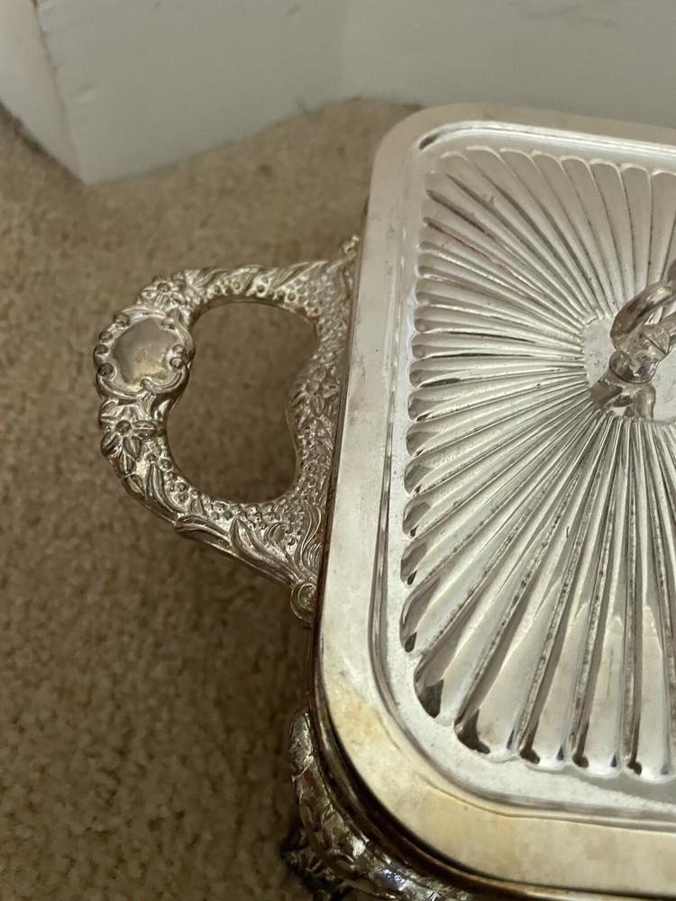 Vintage Silver Plated Covered Triple Baker w/Glass Liners