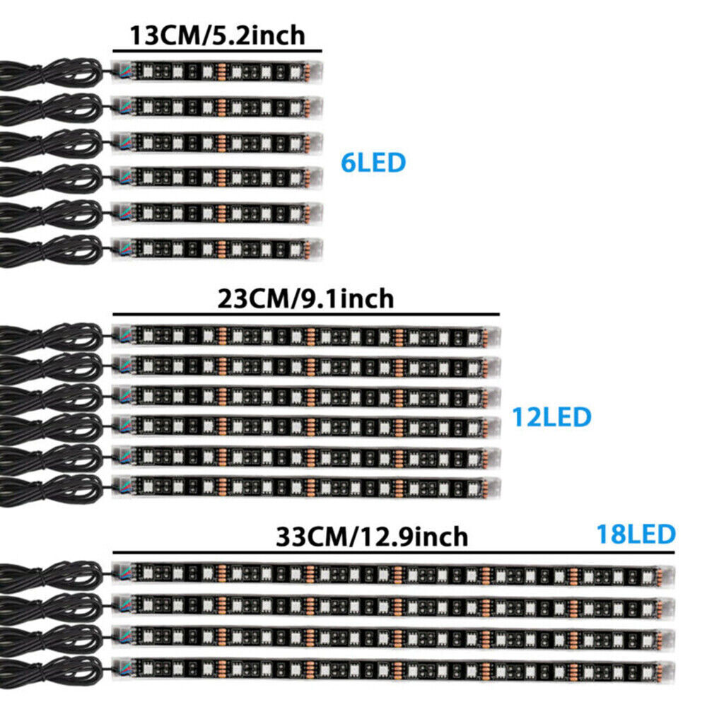 16PCS Motorcycle RGB LED Strip Light Under Glow Neon Kit Bluetooth APP Control