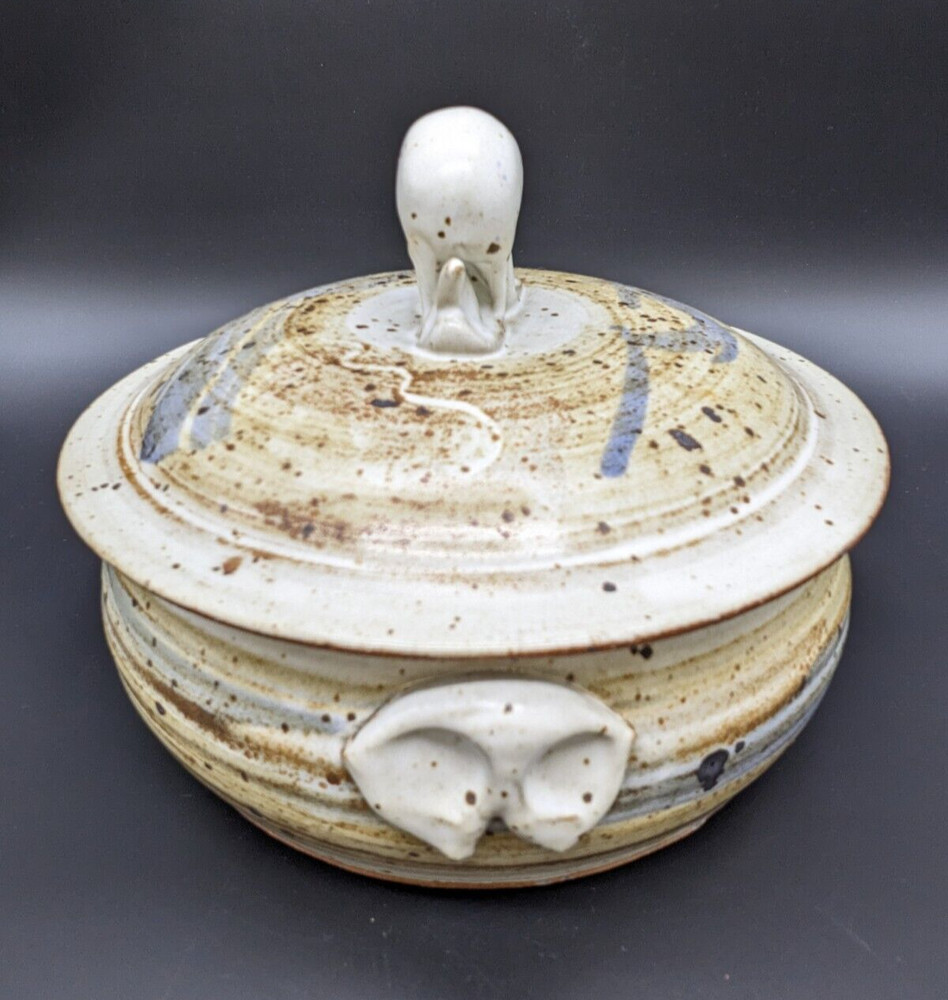 Handmade Pottery Covered Dish Casserole Single Handle Lid
