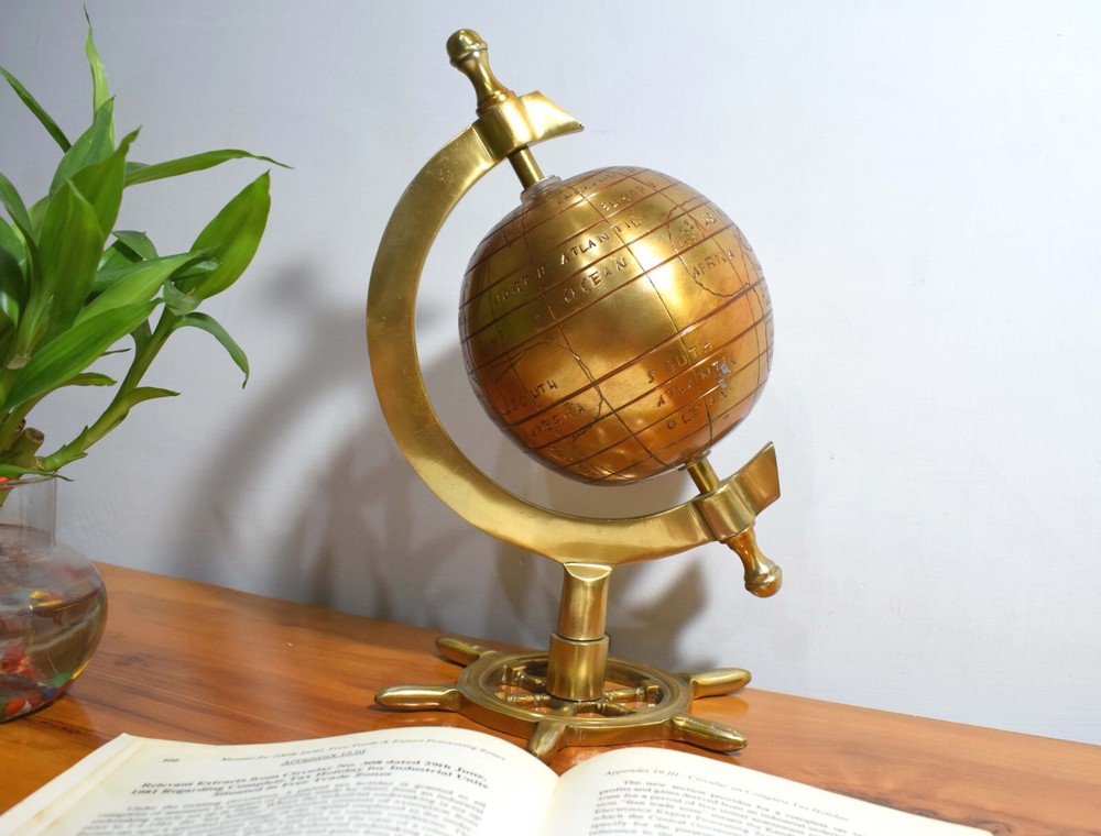 Intricately Designed Brass Rotatable Globe: A Timeless Masterpiece for Geography