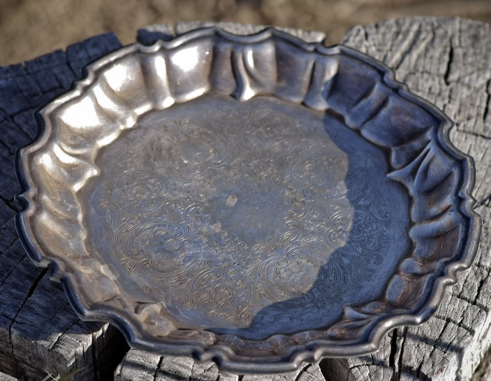 VINTAGE Silver Plate SCALLOPED TRAY 8" by Wallace Made in USA c.1950's