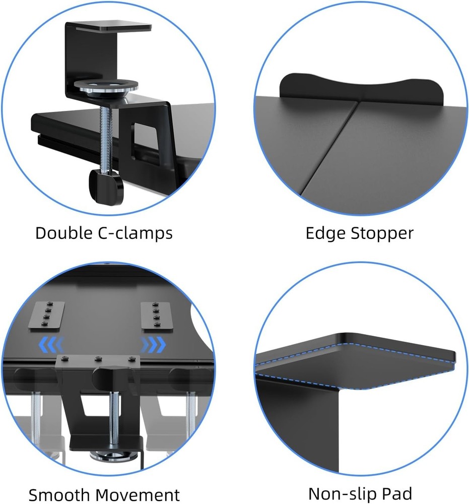 Suptek Small Keyboard Tray under Desk Pull Out with C Clamp Mount, Computer Keyb