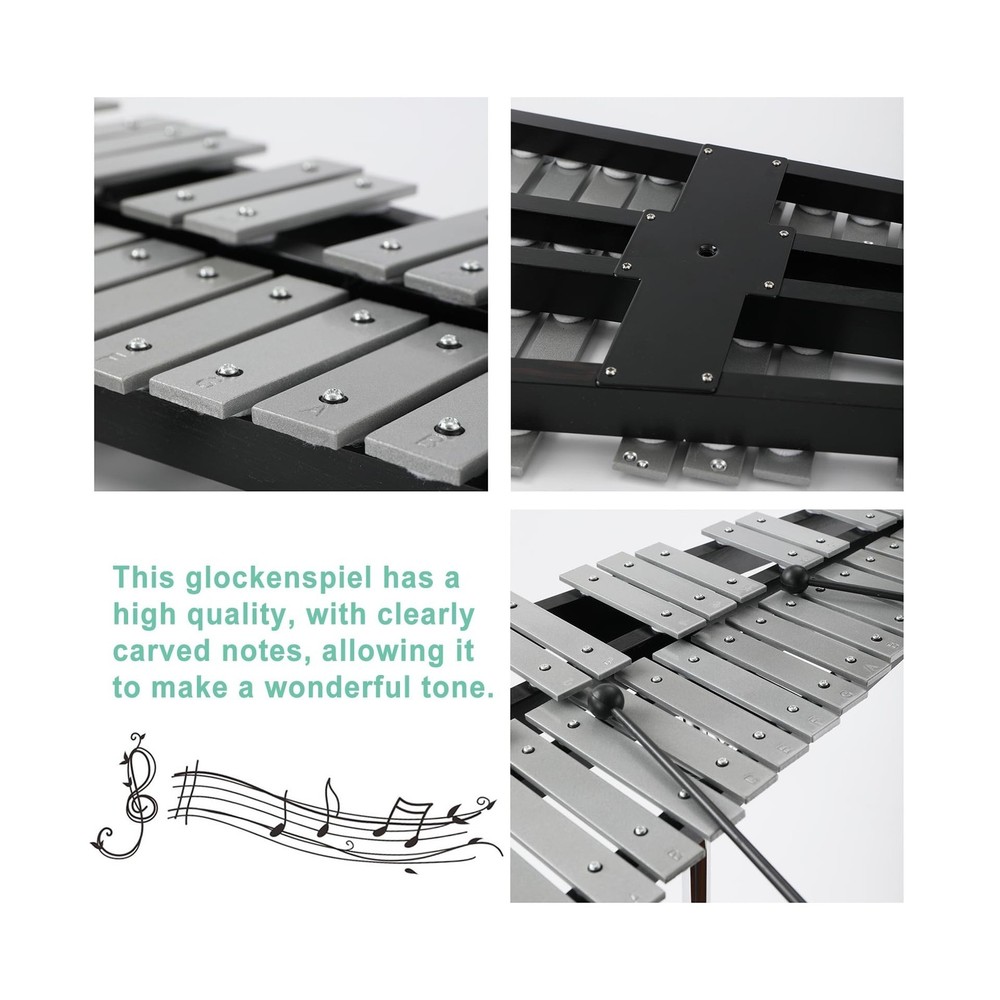 32 Note Percussion Glockenspiel Bell Kit, Percussion Xylophone with 2 Mallets...