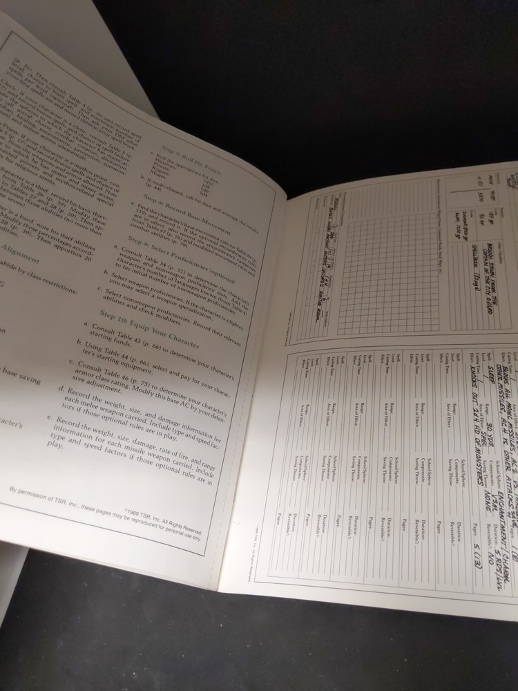 AD&D 2nd Edition REF2 Player Character Record Sheets TSR