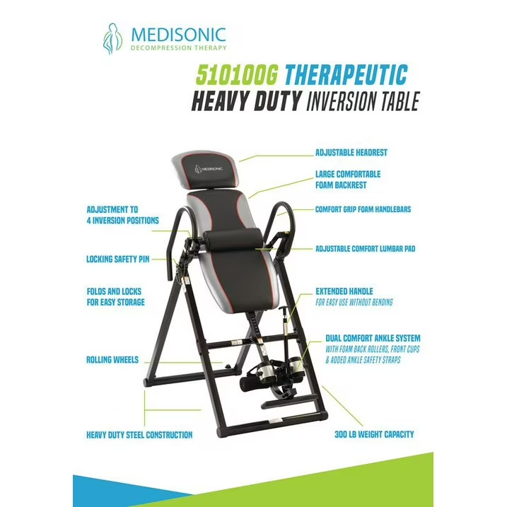 Inversion Table For Back Pain Relief W/ Adjustable Angles & Lumbar Pad Foldable