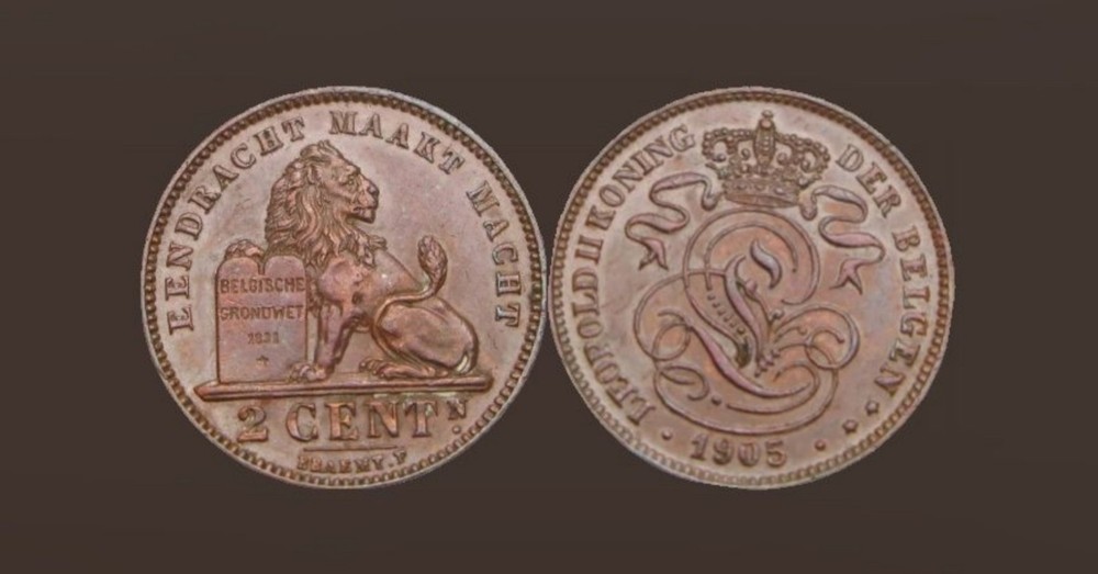 BELGIUM 2 Centimes 1905 - Copper - XF