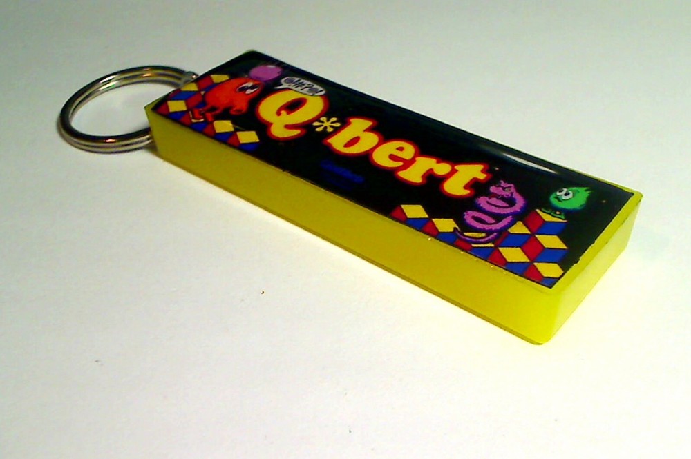 Q-Bert Arcade Marquee Coin Door accessory Keychain