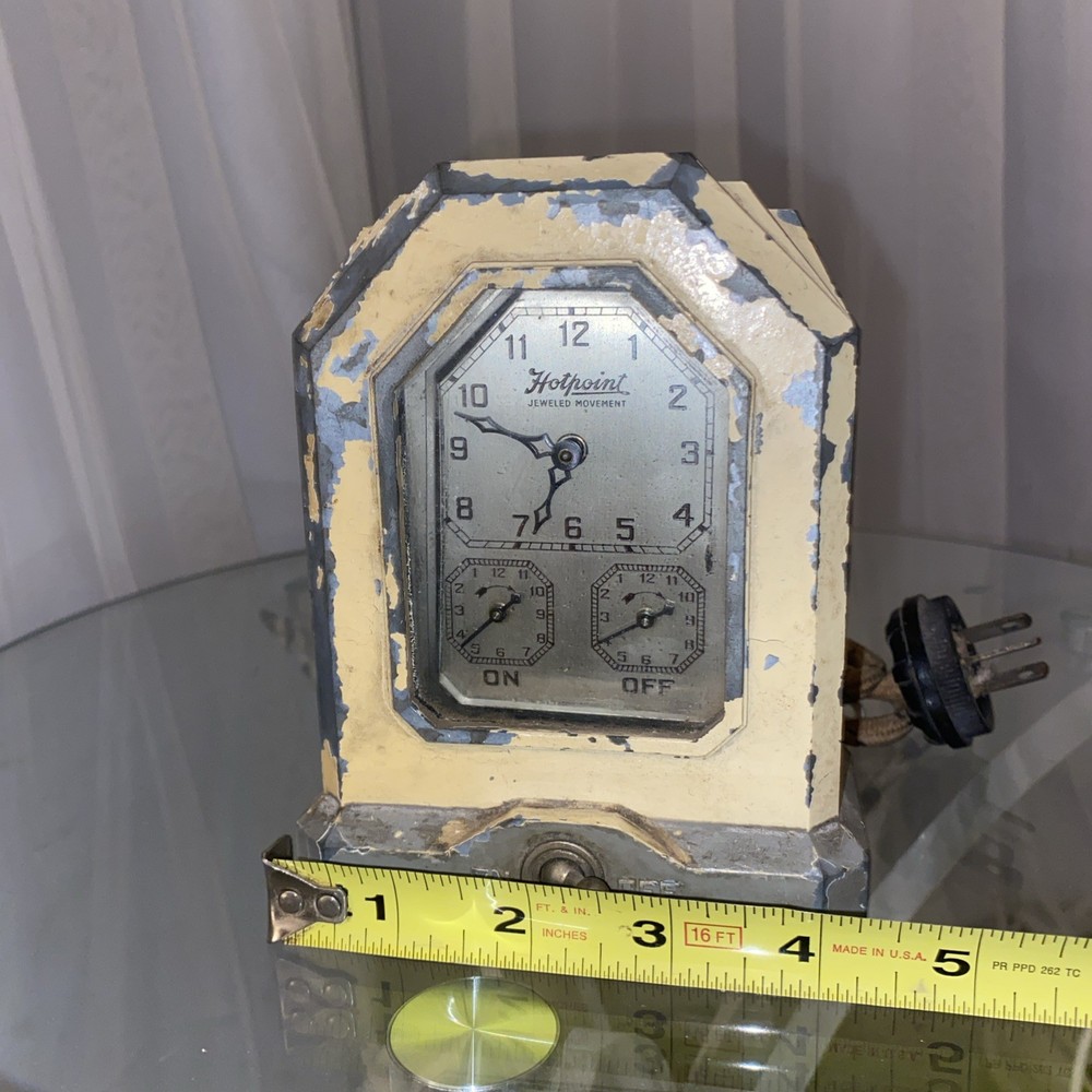 Antique 1920 HOTPOINT JEWELED AUTOMATIC RANGE TIMER WIND UP LUX CLOCK Read