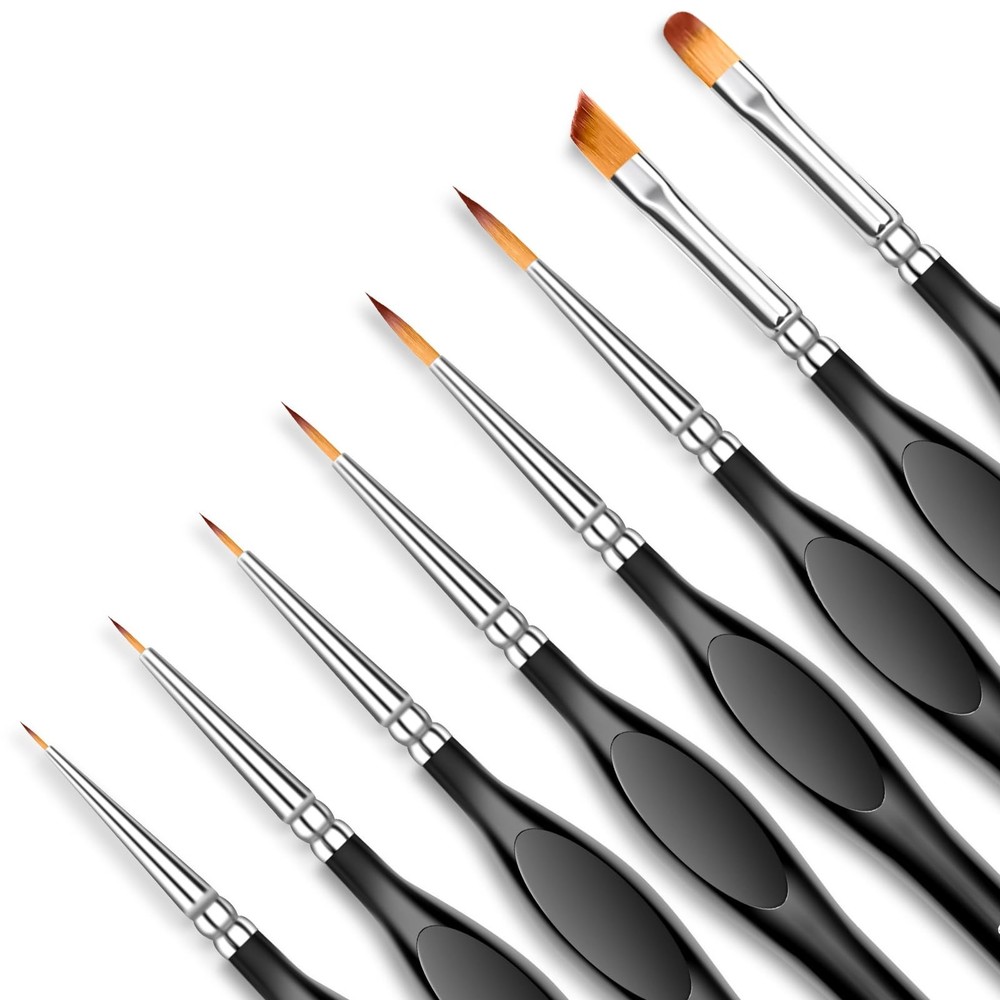 8-Piece Miniature Detail Paint Brushes Set - Precision Round, Filbert & Angular