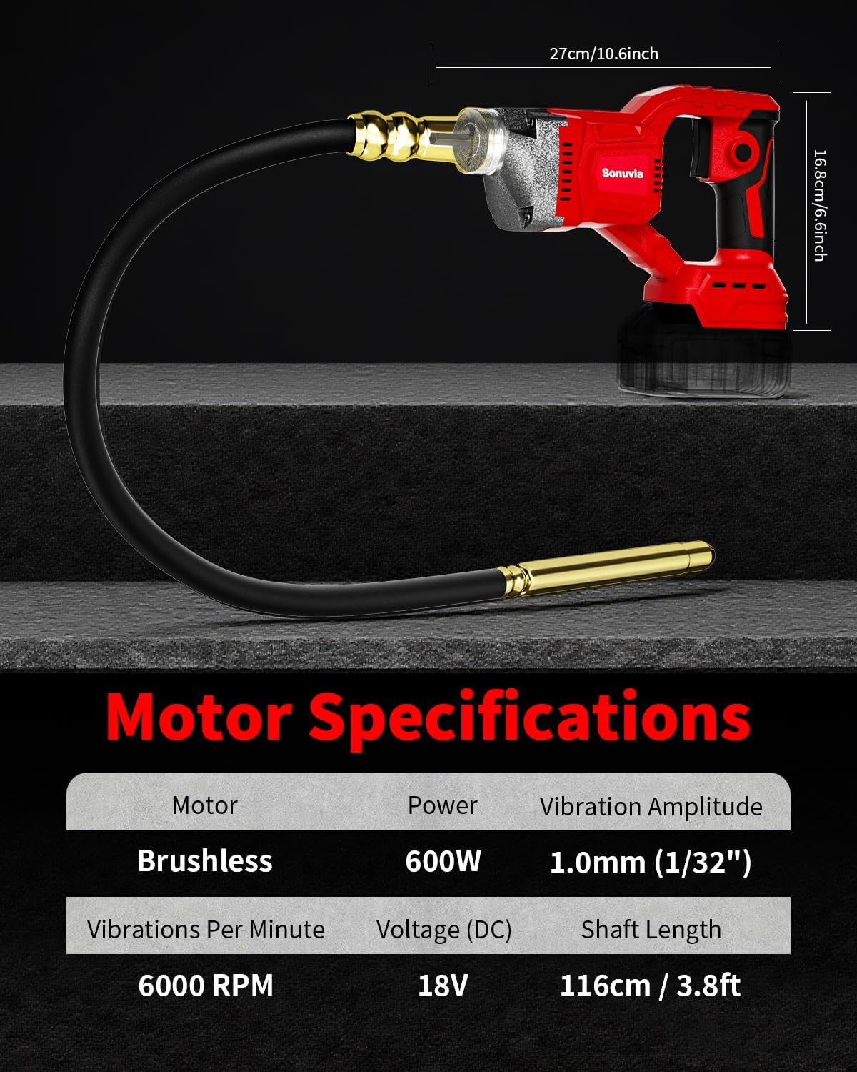 Cordless Concrete Vibrating Tool Compatible with Milwaukee 18V Battery, 600W Pow
