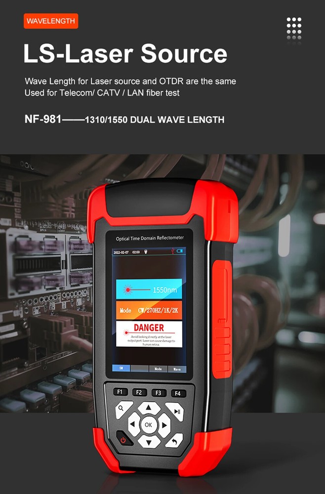 Fiber Optic Reflectometer Handheld OTDR Tester Time Domain Reflectometer 24/22dB