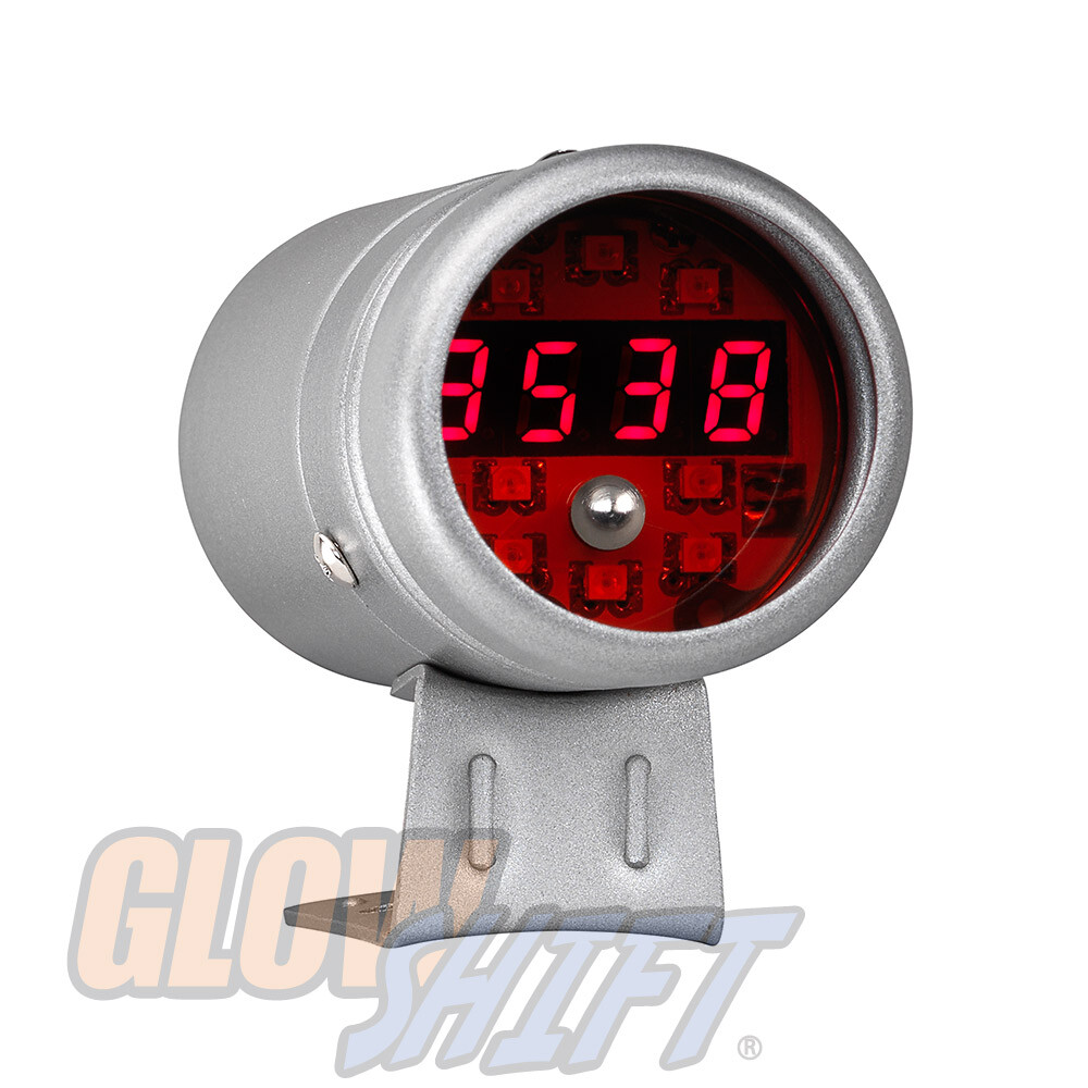 GlowShift Silver Digital Tachometer RPM w Red LEDs Adjustable Racing Shift Light